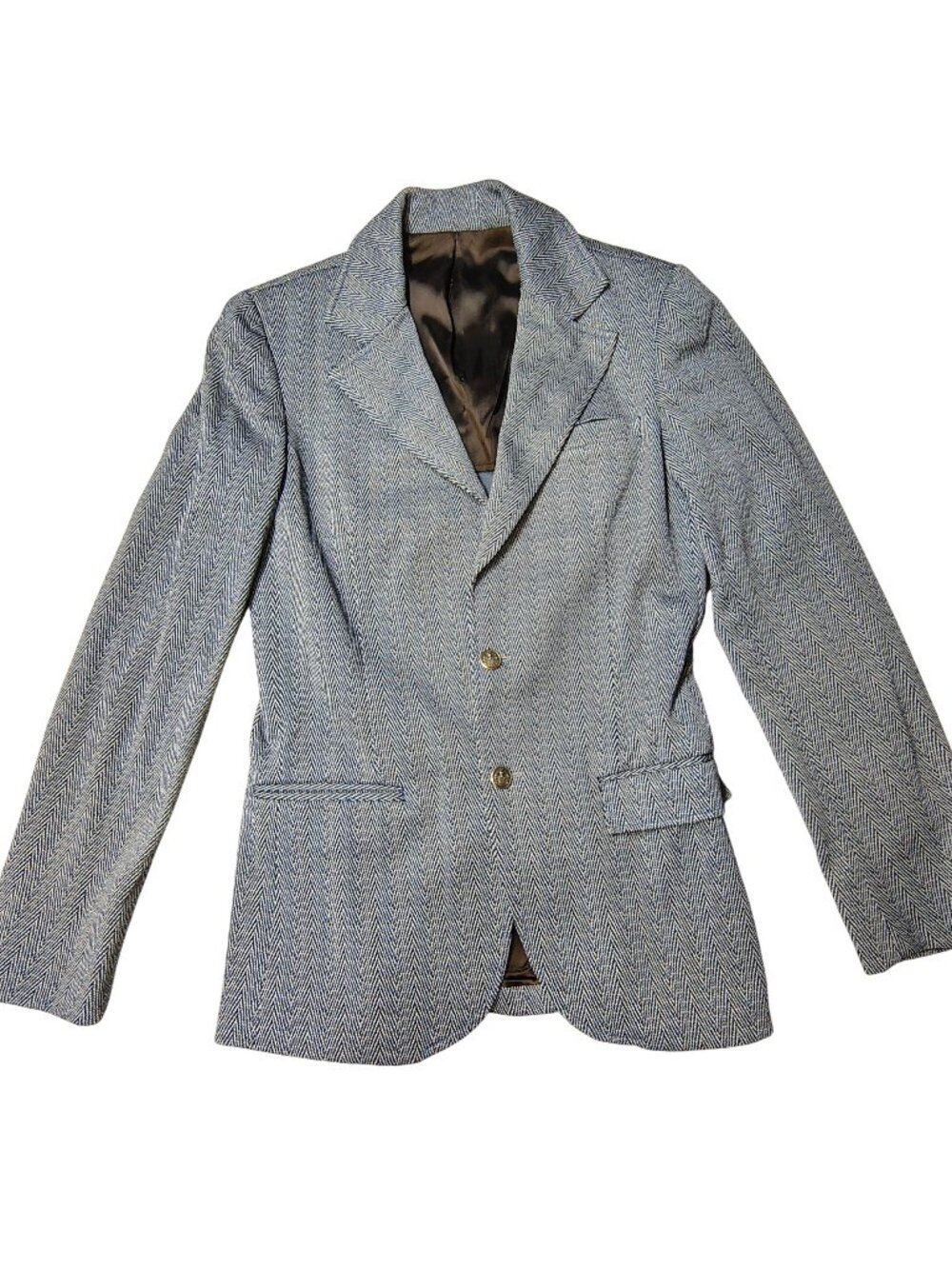 Blue Herringbone Blazer Jacket Tailored Academic Officecore Womens Medium